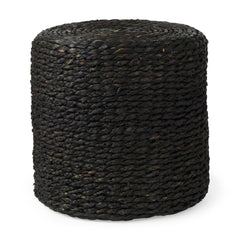 Dina Black Cornhusk and Water Hyacinth Round Pouf - Ornate Home