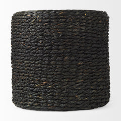 Dina Black Cornhusk and Water Hyacinth Round Pouf - Ornate Home