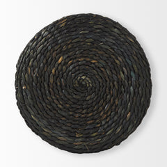 Dina Black Cornhusk and Water Hyacinth Round Pouf - Ornate Home