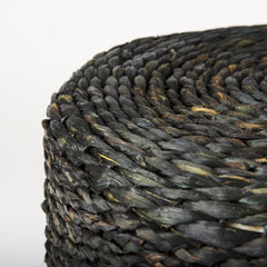Dina Black Cornhusk and Water Hyacinth Round Pouf - Ornate Home