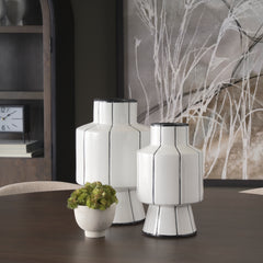 Dinah White/Black Small Ceramic Vase - Ornate Home