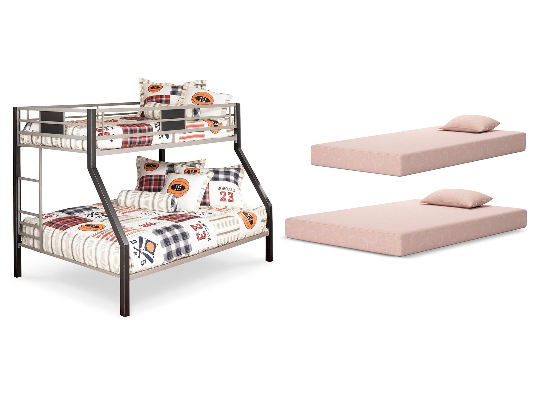 Dinsmore Black/Gray Twin over Full Bunk Bed w/Mattresses (Online Special Price) - Ornate Home