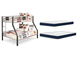Dinsmore Black/Gray Twin over Full Bunk Bed w/Mattresses - Ornate Home