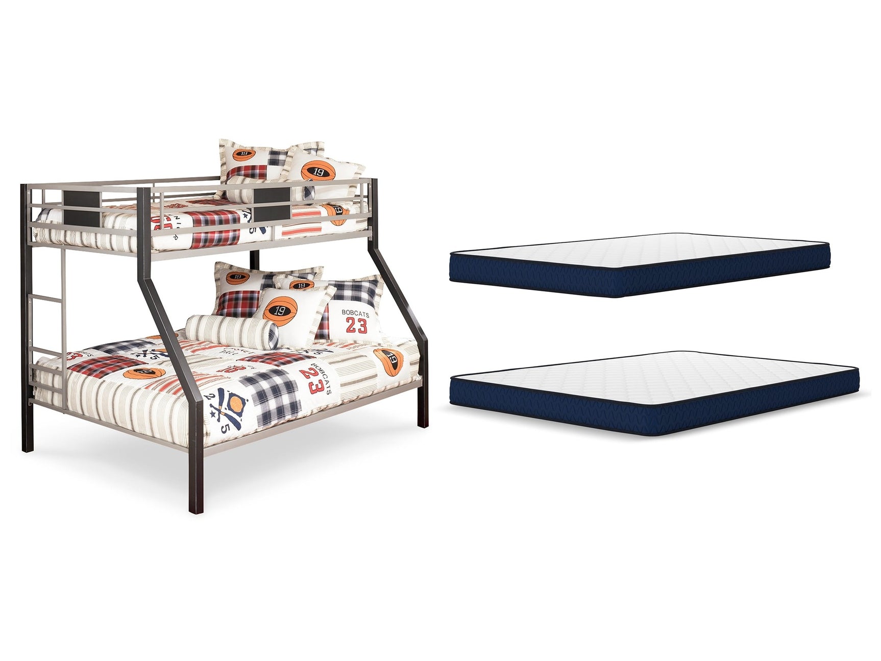 Dinsmore Black/Gray Twin over Full Bunk Bed w/Mattresses - Ornate Home