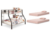 Dinsmore Black/Gray Twin over Full Bunk Bed w/Mattresses - Ornate Home