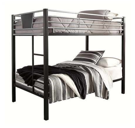 Dinsmore Black/Gray Twin over Twin Bunk Bed & 2 Mattresses - Ornate Home