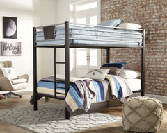Dinsmore Black/Gray Twin over Twin Bunk Bed & 2 Mattresses - Ornate Home