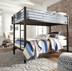 Dinsmore Black/Gray Twin over Twin Bunk Bed & 2 Mattresses - Ornate Home