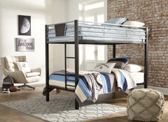 Dinsmore Black/Gray Twin over Twin Bunk Bed & 2 Mattresses - Ornate Home