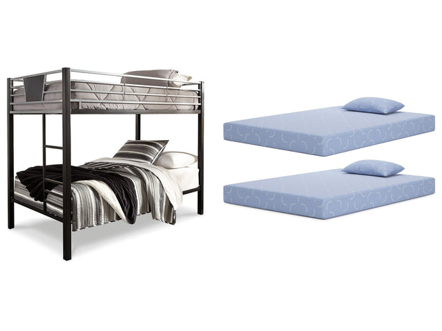 Dinsmore Black/Gray Twin over Twin Bunk Bed w/Mattresses (Online Special Price) - Ornate Home