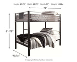 Dinsmore Black/Gray Twin over Twin Bunk Bed w/Mattresses - Ornate Home