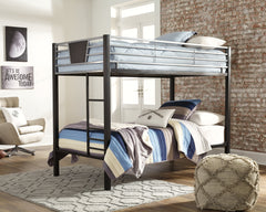 Dinsmore Black/Gray Twin over Twin Bunk Bedroom Set with 2 Mattresses - Ornate Home