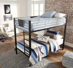 Dinsmore Black/Gray Twin over Twin Bunk Bedroom Set with 2 Mattresses - Ornate Home