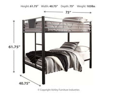Dinsmore Black/Gray Twin over Twin Bunk Bedroom Set with 2 Mattresses - Ornate Home