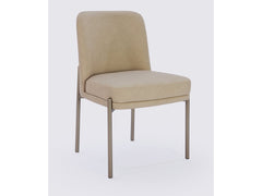 Dion Upholstered Dining Chair in Camel Synthetic Leather and Brushed Nickel Metal (Set of 2) - Ornate Home