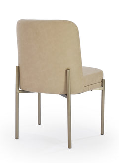 Dion Upholstered Dining Chair in Camel Synthetic Leather and Brushed Nickel Metal (Set of 2) - Ornate Home