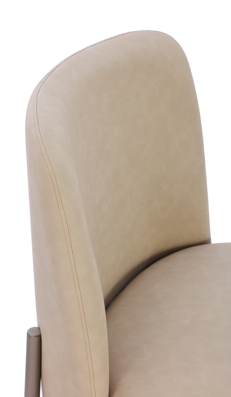 Dion Upholstered Dining Chair in Camel Synthetic Leather and Brushed Nickel Metal (Set of 2) - Ornate Home
