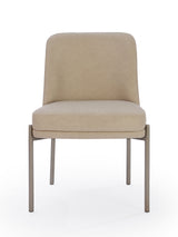 Dion Upholstered Dining Chair in Camel Synthetic Leather and Brushed Nickel Metal (Set of 2) - Ornate Home