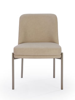 Dion Upholstered Dining Chair in Camel Synthetic Leather and Brushed Nickel Metal (Set of 2) - Ornate Home