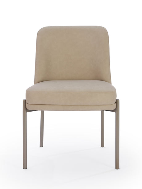 Dion Upholstered Dining Chair in Camel Synthetic Leather and Brushed Nickel Metal (Set of 2) - Ornate Home