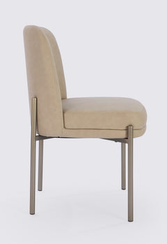 Dion Upholstered Dining Chair in Camel Synthetic Leather and Brushed Nickel Metal (Set of 2) - Ornate Home