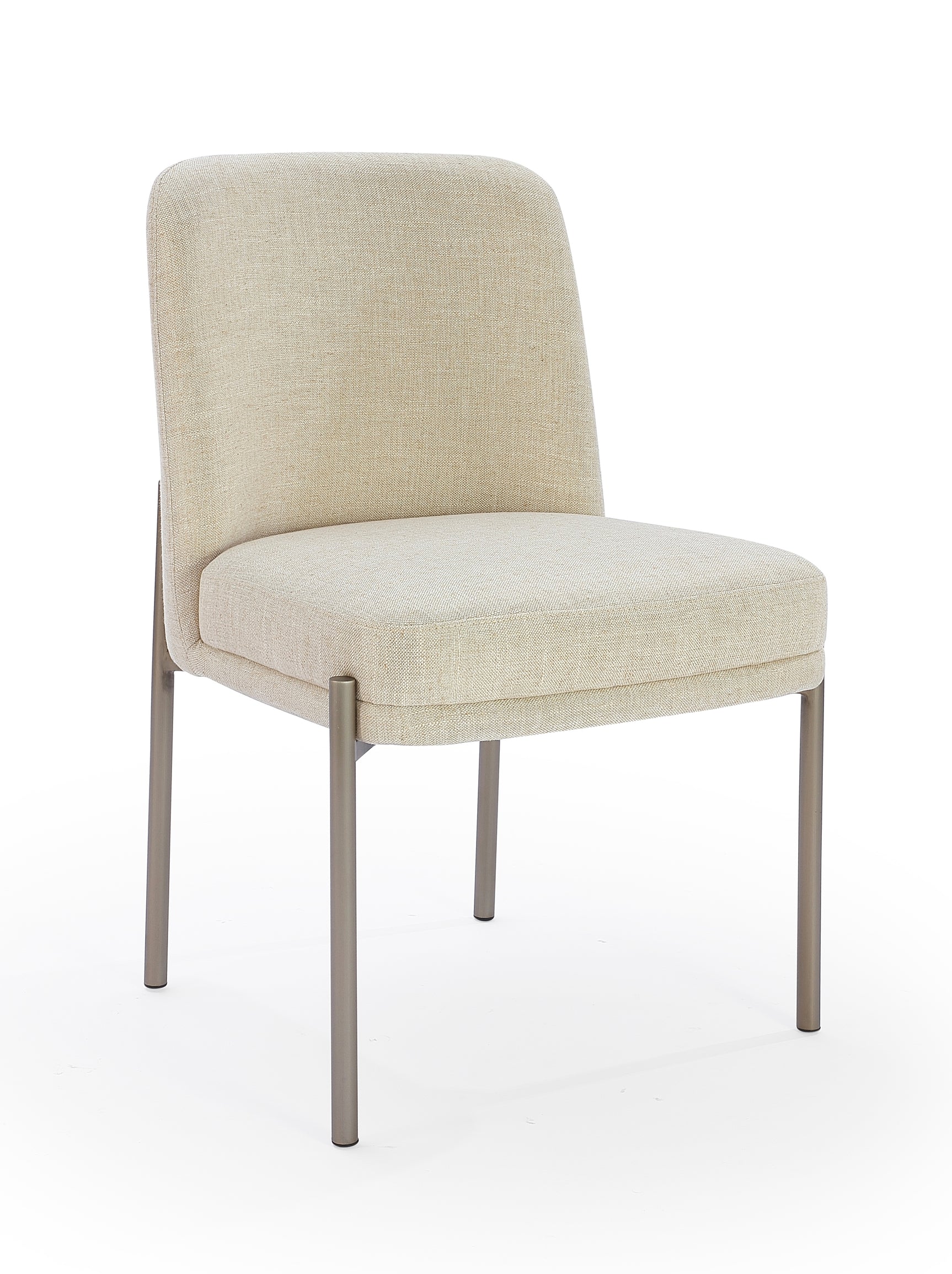 Dion Upholstered Dining Chair in Natural Light Linen and Brushed Nickel Metal (Set of 2) - Ornate Home