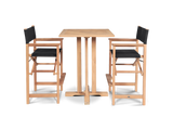 Director 3-Piece Square Teak Black Outdoor Bar Height Dining Set with Folding Armchairs - Ornate Home
