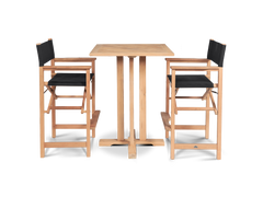 Director 3-Piece Square Teak Black Outdoor Bar Height Dining Set with Folding Armchairs - Ornate Home