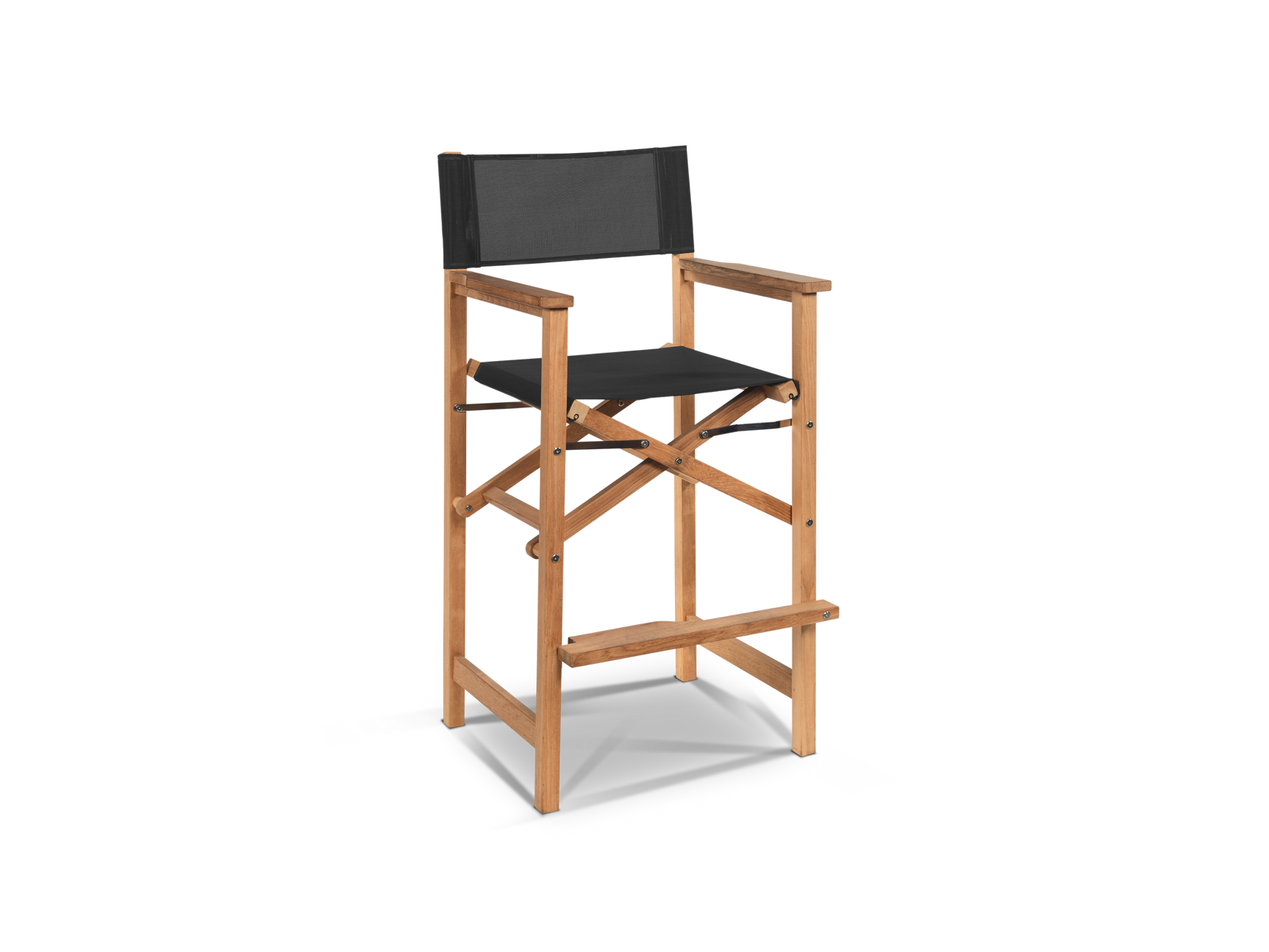 Director 3-Piece Square Teak Black Outdoor Bar Height Dining Set with Folding Armchairs - Ornate Home