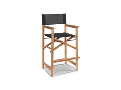 Director 3-Piece Square Teak Black Outdoor Bar Height Dining Set with Folding Armchairs - Ornate Home