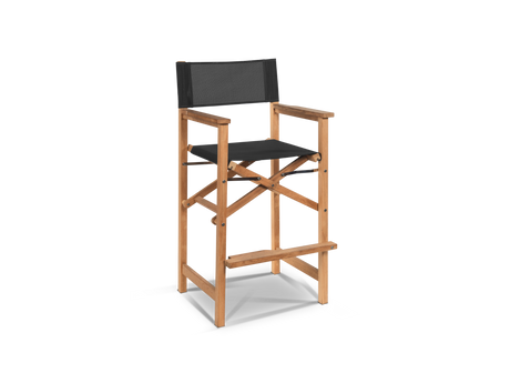 Director 3-Piece Square Teak Black Outdoor Bar Height Dining Set with Folding Armchairs - Ornate Home