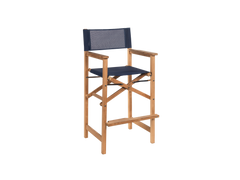 Director 3-Piece Square Teak Blue Outdoor Bar Height Dining Set with Folding Armchairs - Ornate Home