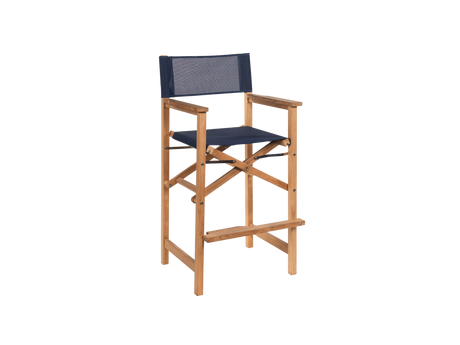 Director 3-Piece Square Teak Blue Outdoor Bar Height Dining Set with Folding Armchairs - Ornate Home