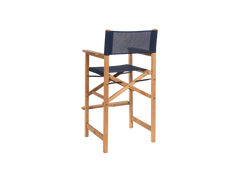 Director 3-Piece Square Teak Blue Outdoor Bar Height Dining Set with Folding Armchairs - Ornate Home