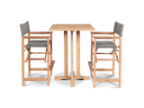 Director 3-Piece Square Teak Taupe Outdoor Bar Height Dining Set with Folding Armchairs - Ornate Home