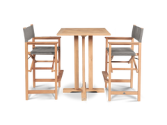 Director 3-Piece Square Teak Taupe Outdoor Bar Height Dining Set with Folding Armchairs - Ornate Home
