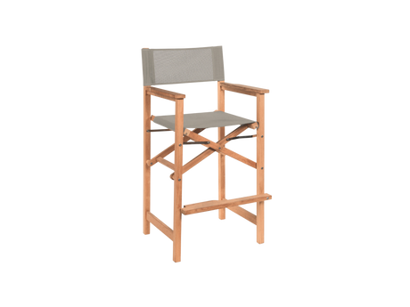 Director 3-Piece Square Teak Taupe Outdoor Bar Height Dining Set with Folding Armchairs - Ornate Home