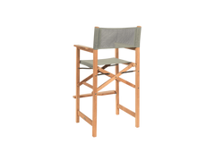 Director 3-Piece Square Teak Taupe Outdoor Bar Height Dining Set with Folding Armchairs - Ornate Home