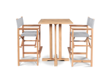 Director 3-Piece Square Teak White Outdoor Bar Height Dining Set with Folding Armchairs - Ornate Home