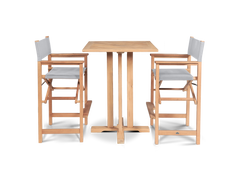 Director 3-Piece Square Teak White Outdoor Bar Height Dining Set with Folding Armchairs - Ornate Home