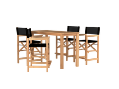 Director 5-Piece Rectangular Teak Black Outdoor Counter Height Dining Set with Folding Armchairs - Ornate Home