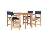 Director 5-Piece Rectangular Teak Blue Outdoor Counter Height Dining Set with Folding Armchairs - Ornate Home