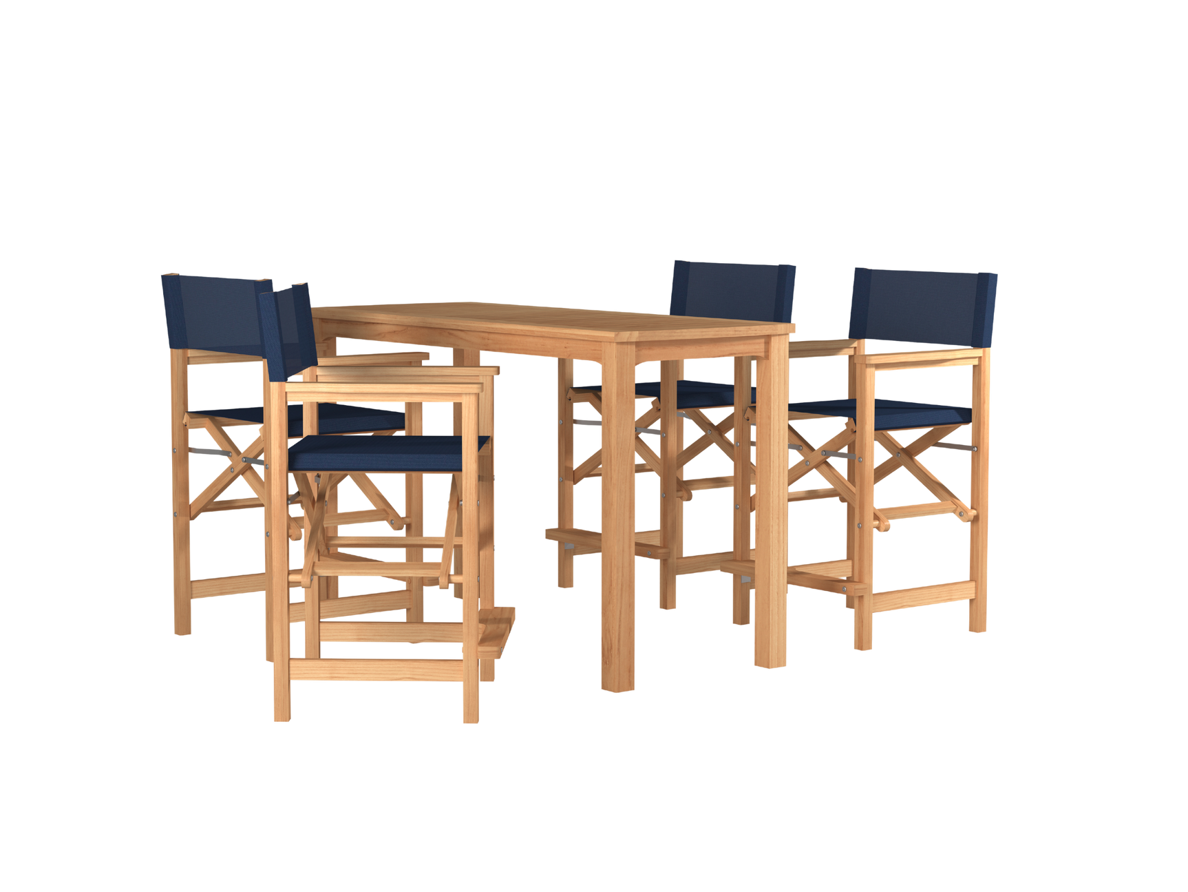 Director 5-Piece Rectangular Teak Blue Outdoor Counter Height Dining Set with Folding Armchairs - Ornate Home