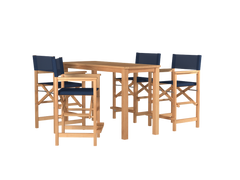 Director 5-Piece Rectangular Teak Blue Outdoor Counter Height Dining Set with Folding Armchairs - Ornate Home