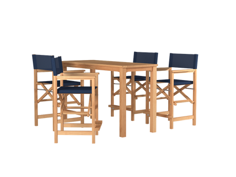 Director 5-Piece Rectangular Teak Blue Outdoor Counter Height Dining Set with Folding Armchairs - Ornate Home