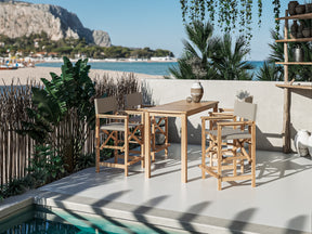 Director 5-Piece Rectangular Teak Taupe Outdoor Counter Height Dining Set with Folding Armchairs - Ornate Home