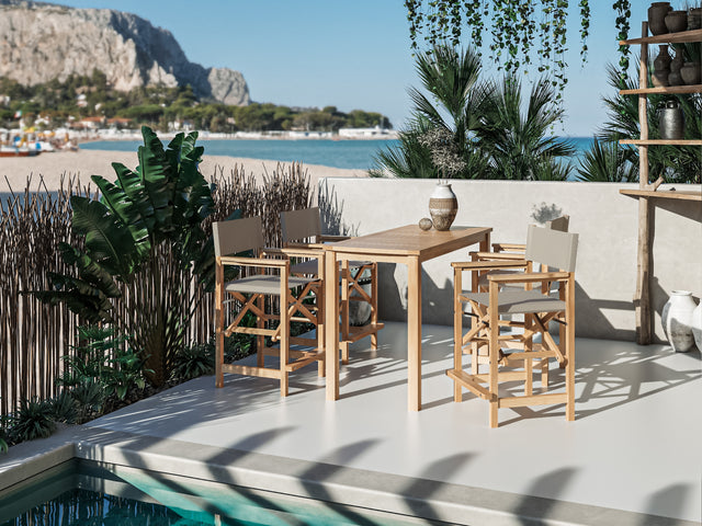 Director 5-Piece Rectangular Teak Taupe Outdoor Counter Height Dining Set with Folding Armchairs - Ornate Home