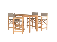 Director 5-Piece Rectangular Teak Taupe Outdoor Counter Height Dining Set with Folding Armchairs - Ornate Home