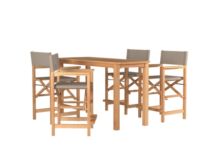 Director 5-Piece Rectangular Teak Taupe Outdoor Counter Height Dining Set with Folding Armchairs - Ornate Home