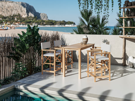 Director 5-Piece Rectangular Teak White Outdoor Counter Height Dining Set with Folding Armchairs - Ornate Home